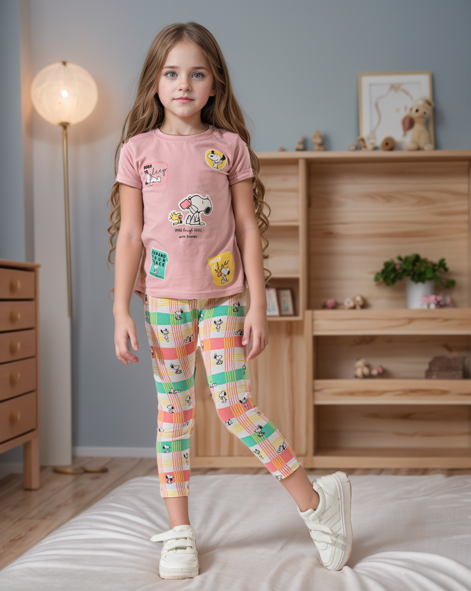 Snoopy Girl Disney half-sleeve pajamas for girls *printed leggings