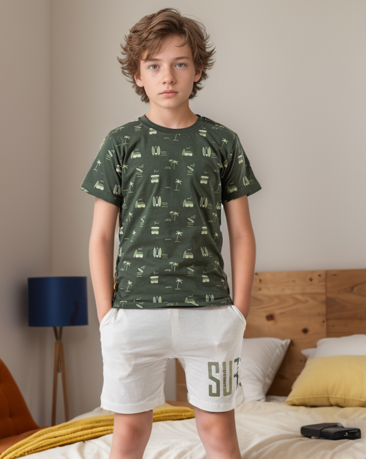 Surf club boys' half-sleeved pajamas and cotton shorts