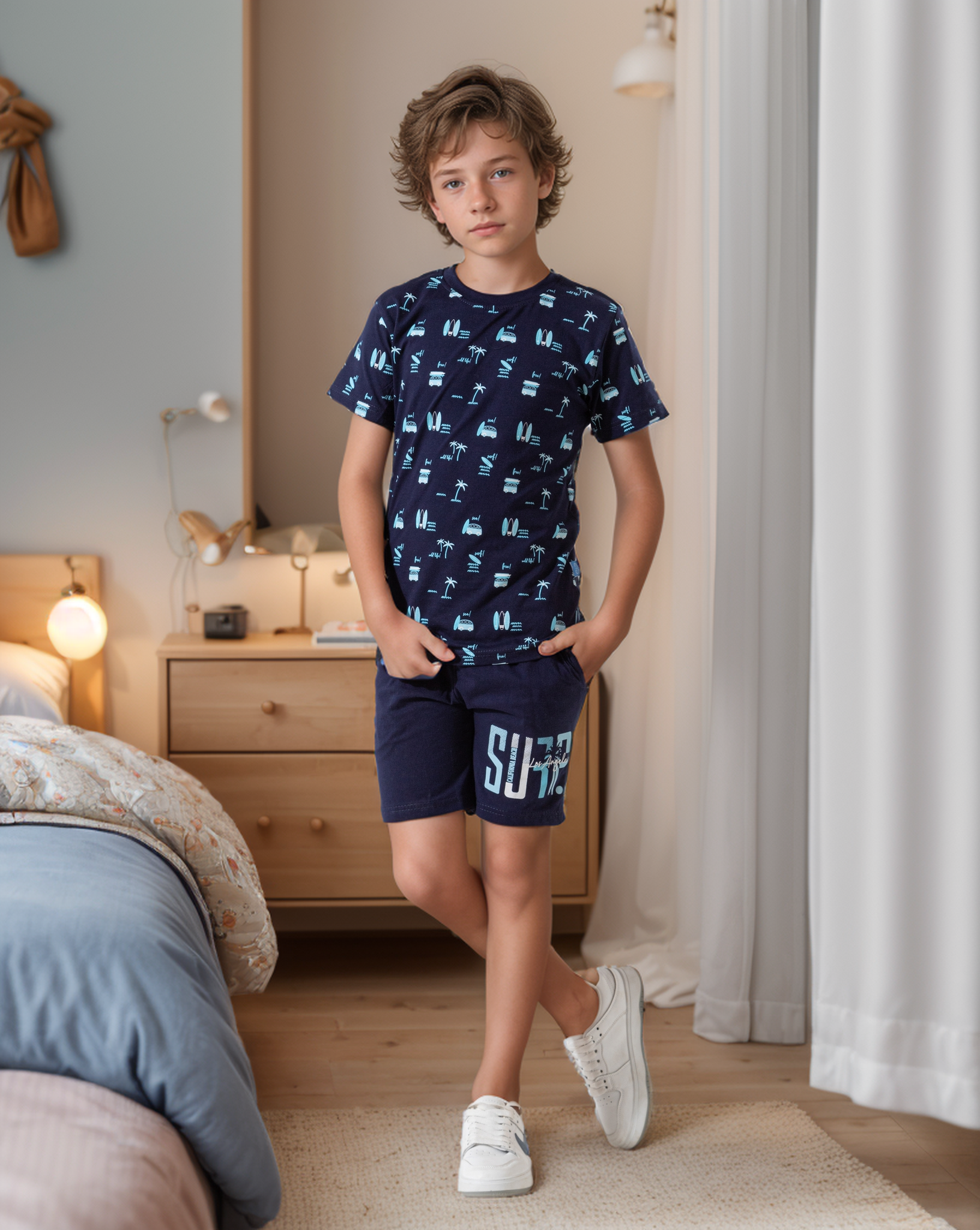 Surf club boys' half-sleeved pajamas and cotton shorts