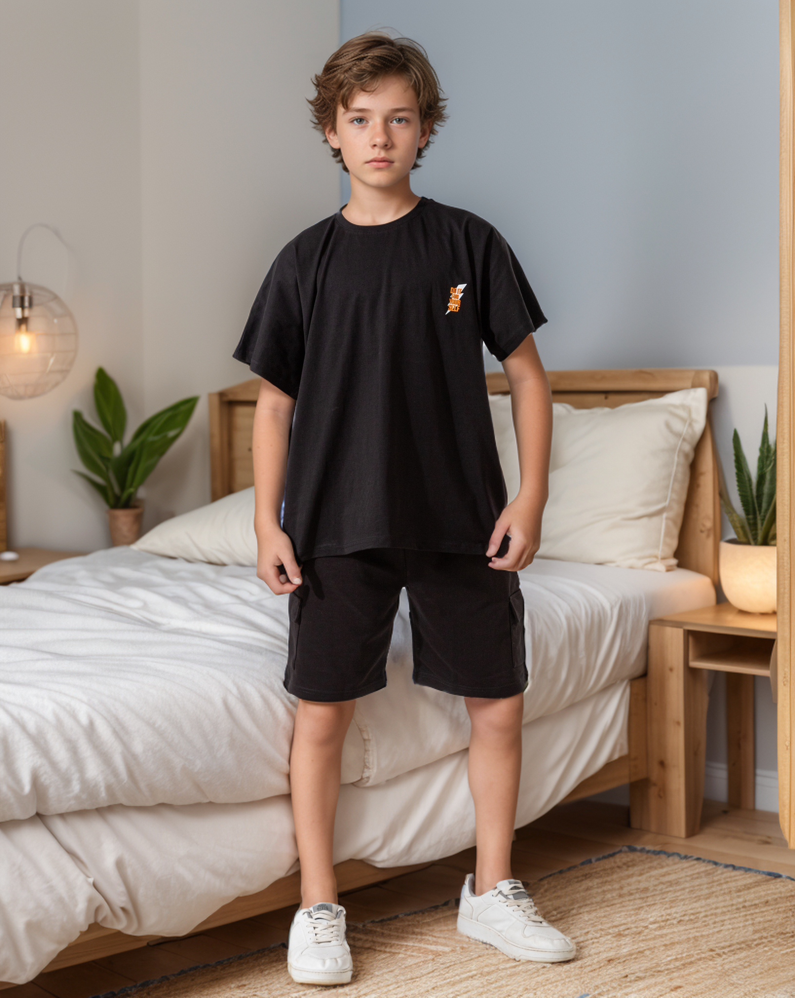 Streetwear Set for boys, half-sleeved pajamas and cotton shorts