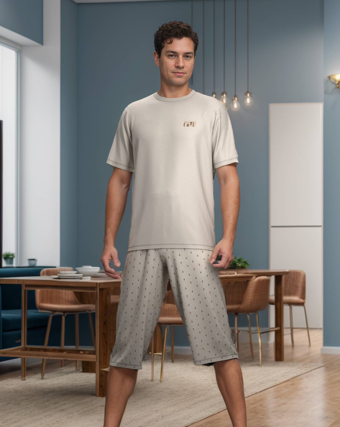 Triple dots men's half sleeve pajamas