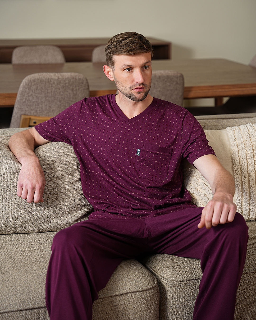 Men's pajamas, half sleeve T-shirt and printed trousers