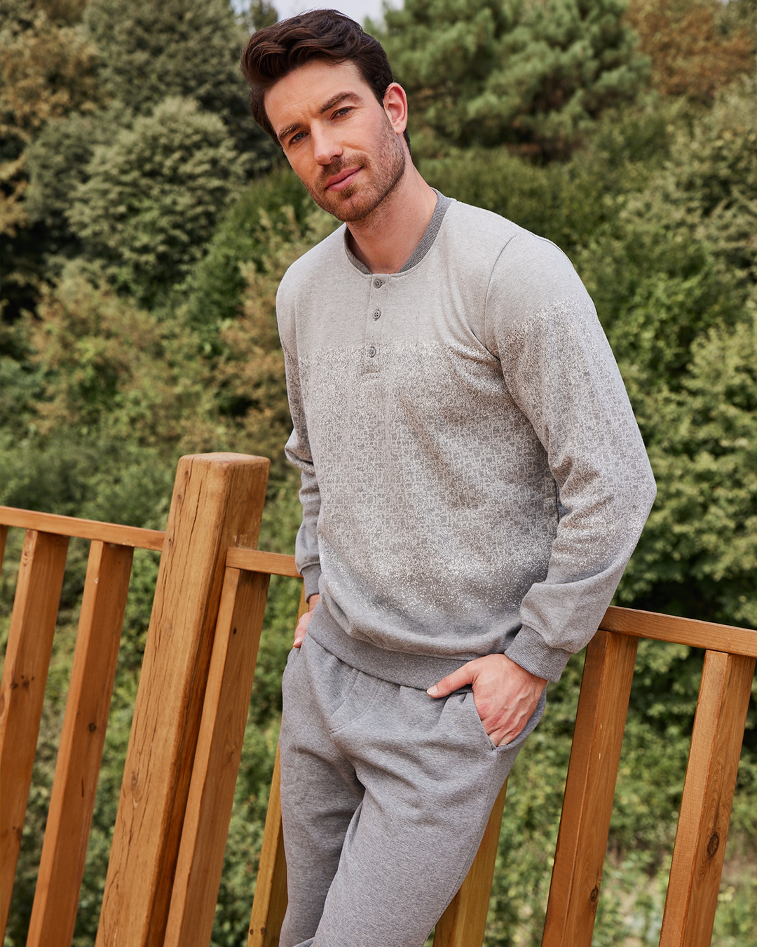 Men's  jacquard buttons * Melton  pajamas