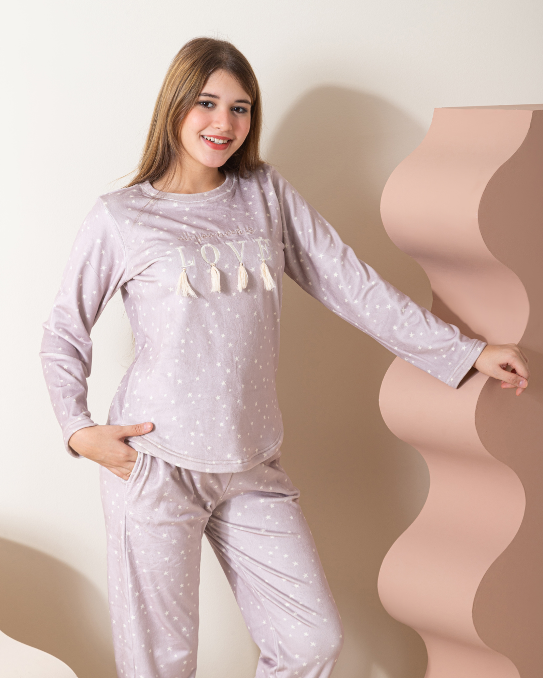 Long sleeve Soft Velvet Pajama All you need is love