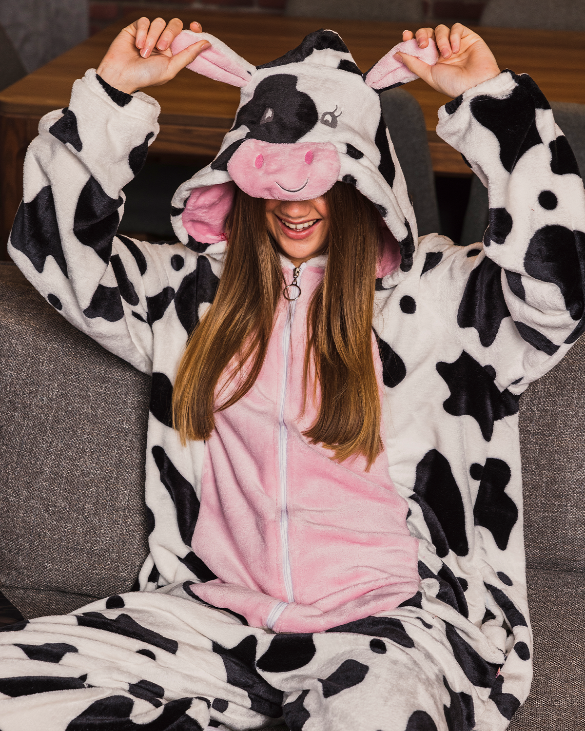 Cow Polar Onsie Women's and Girls' Cow Print Cabochon Bodysuit
