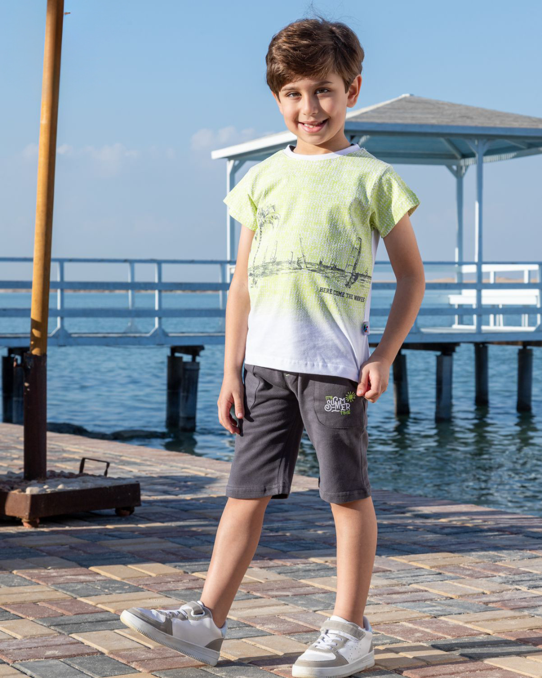 HERE COME THE WAVES Boys' pajamas, half-sleeve palm print T-shirt and shorts