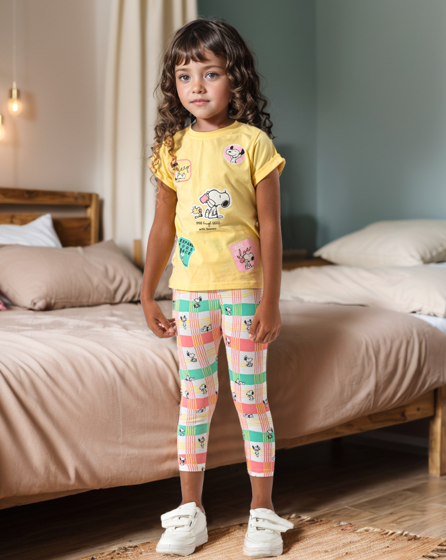 Snoopy Girl Disney half-sleeve pajamas for girls *printed leggings