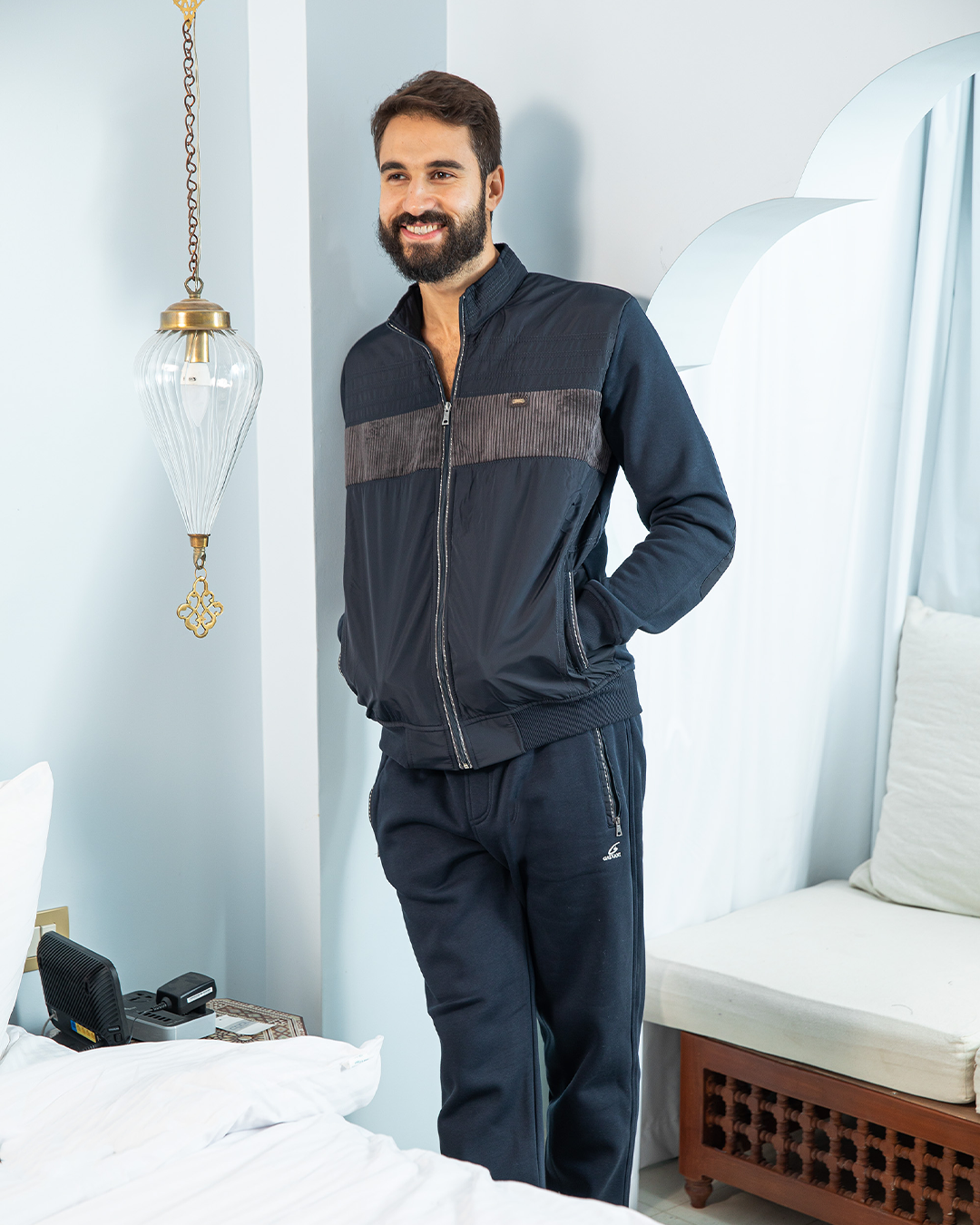 Men's pajamas with a cashmere stripe on the chest