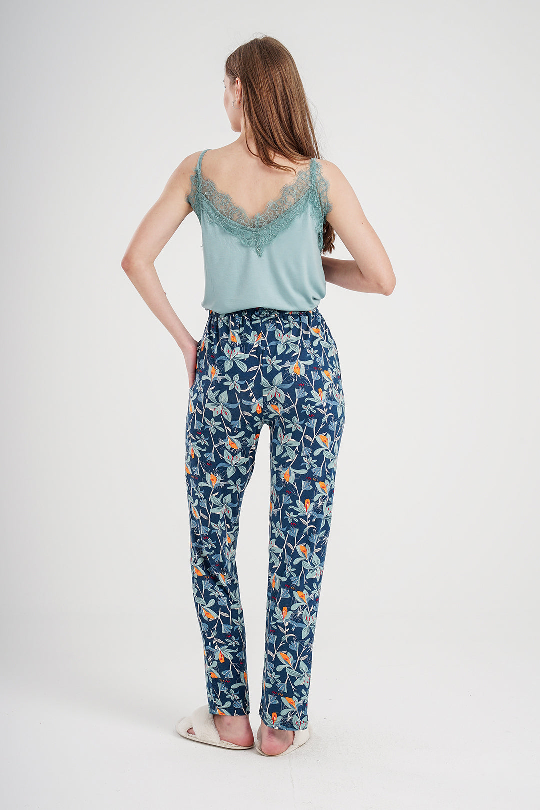 Pajama pants, women's top, suspender, lace, printed pants