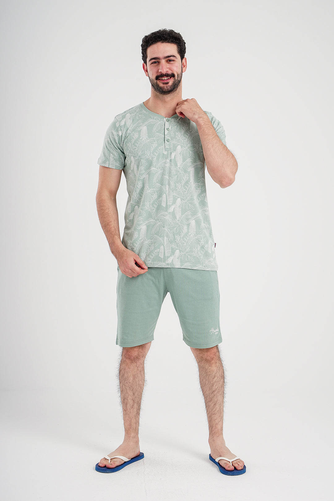 Tropical printed men's pajama shorts