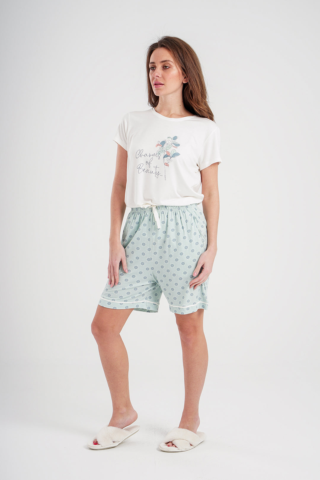 Women's pajamas, printed viscose shorts