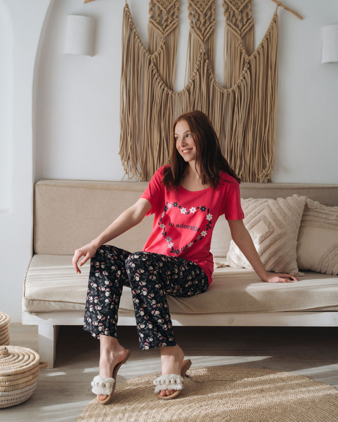 Women's pajamas, half of the sleeves, the trousers of the branches