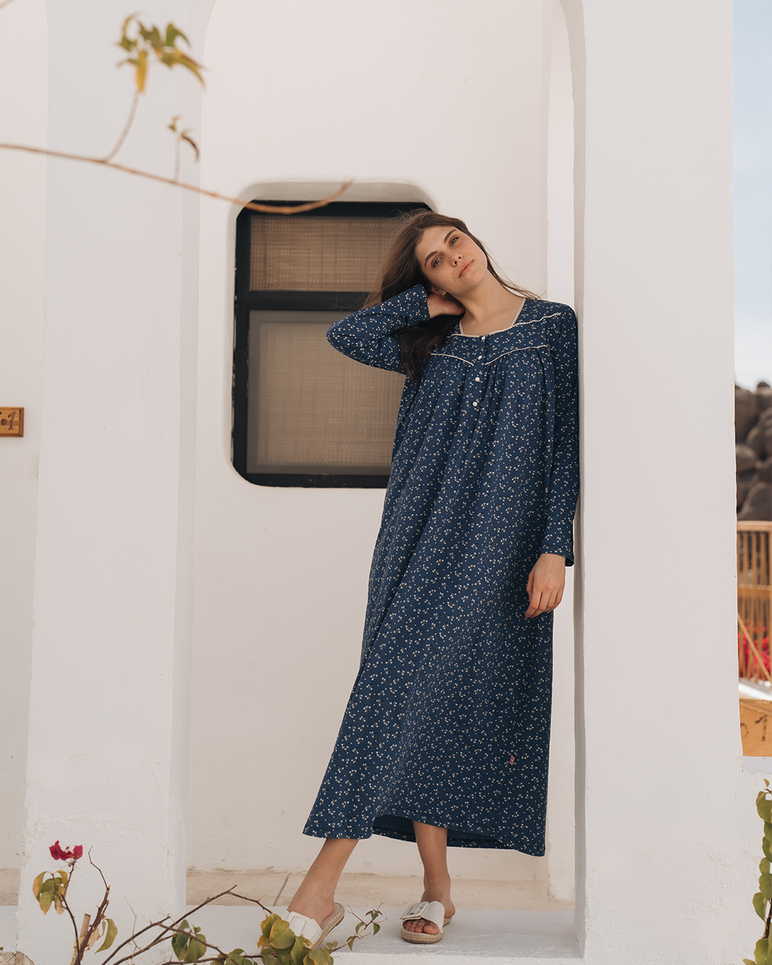 Women's galabia printed with sleeves