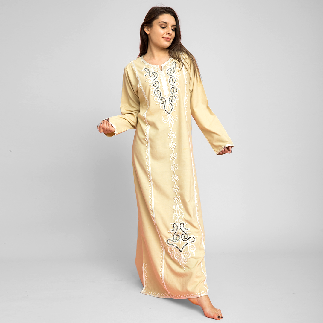 Embroidered linen abaya