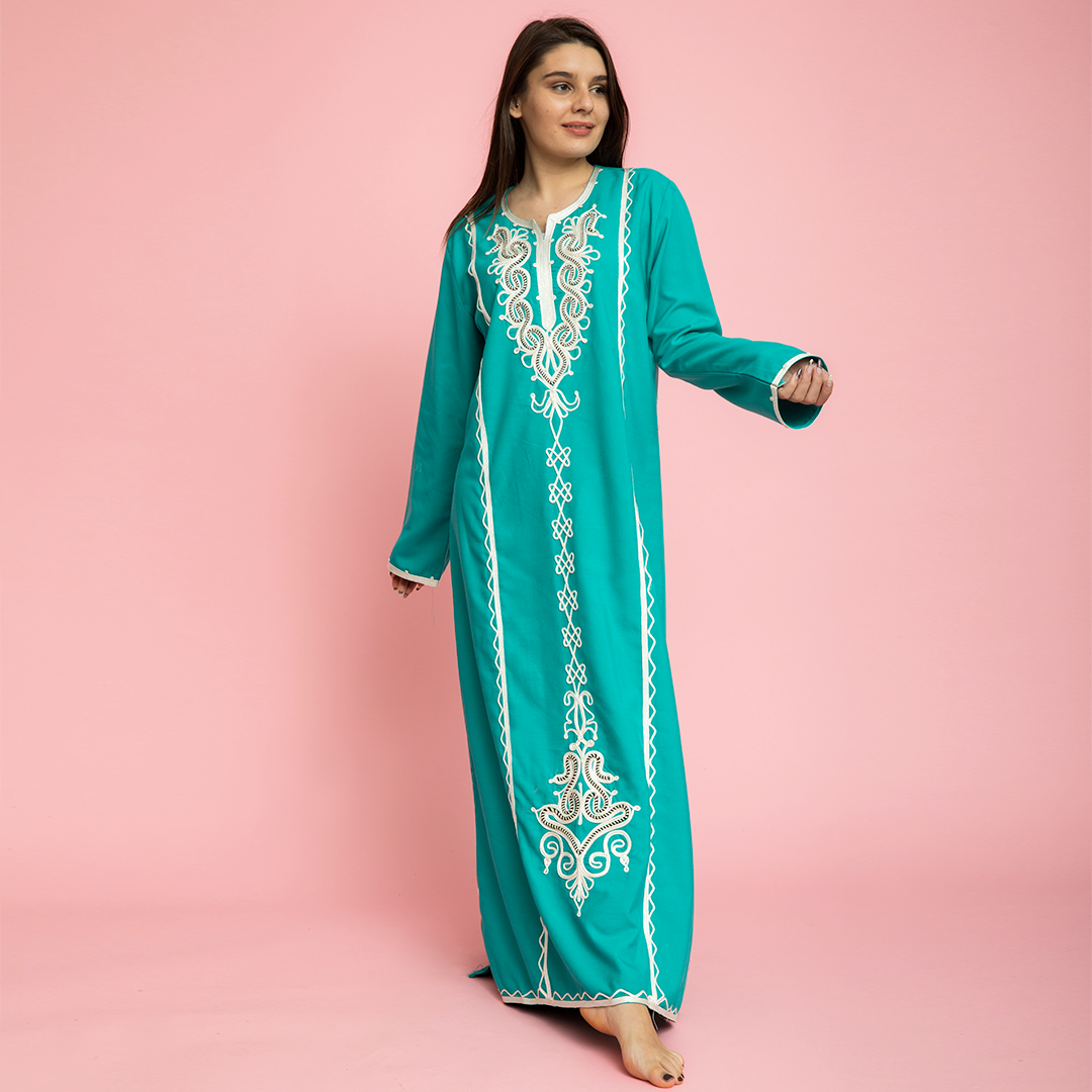 Embroidered linen abaya