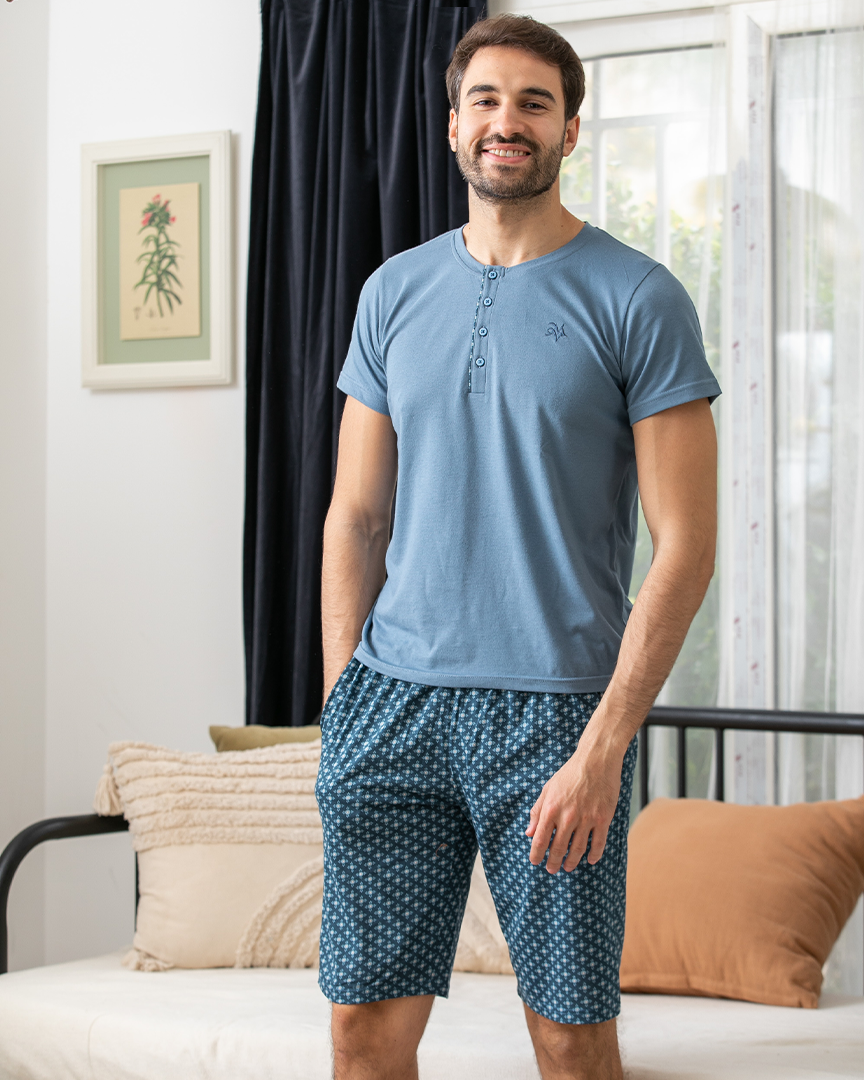 Men's pajamas, printed cotton shorts