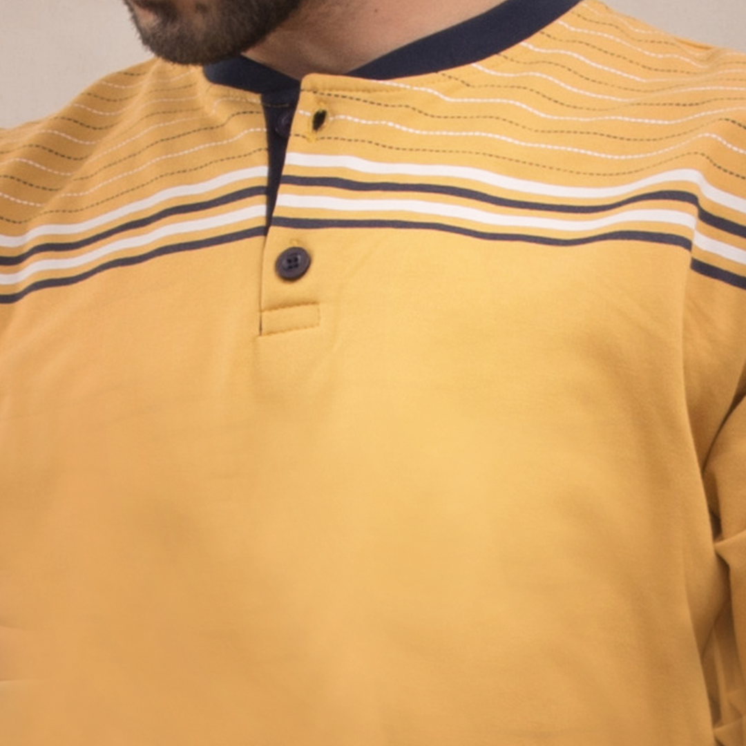 Men's pajamas with striped buttons on the chest