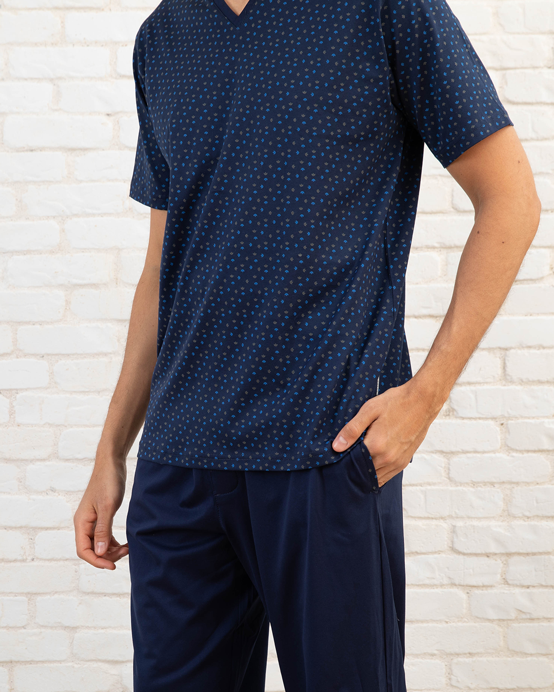 Men's navy blue printed pajamas
