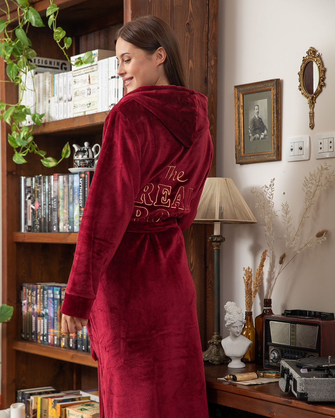 Women's long embroidered polar robe