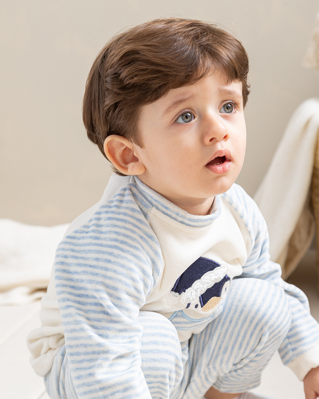 Merry Christmas baby boy's pajamas in a plush stripe penguin