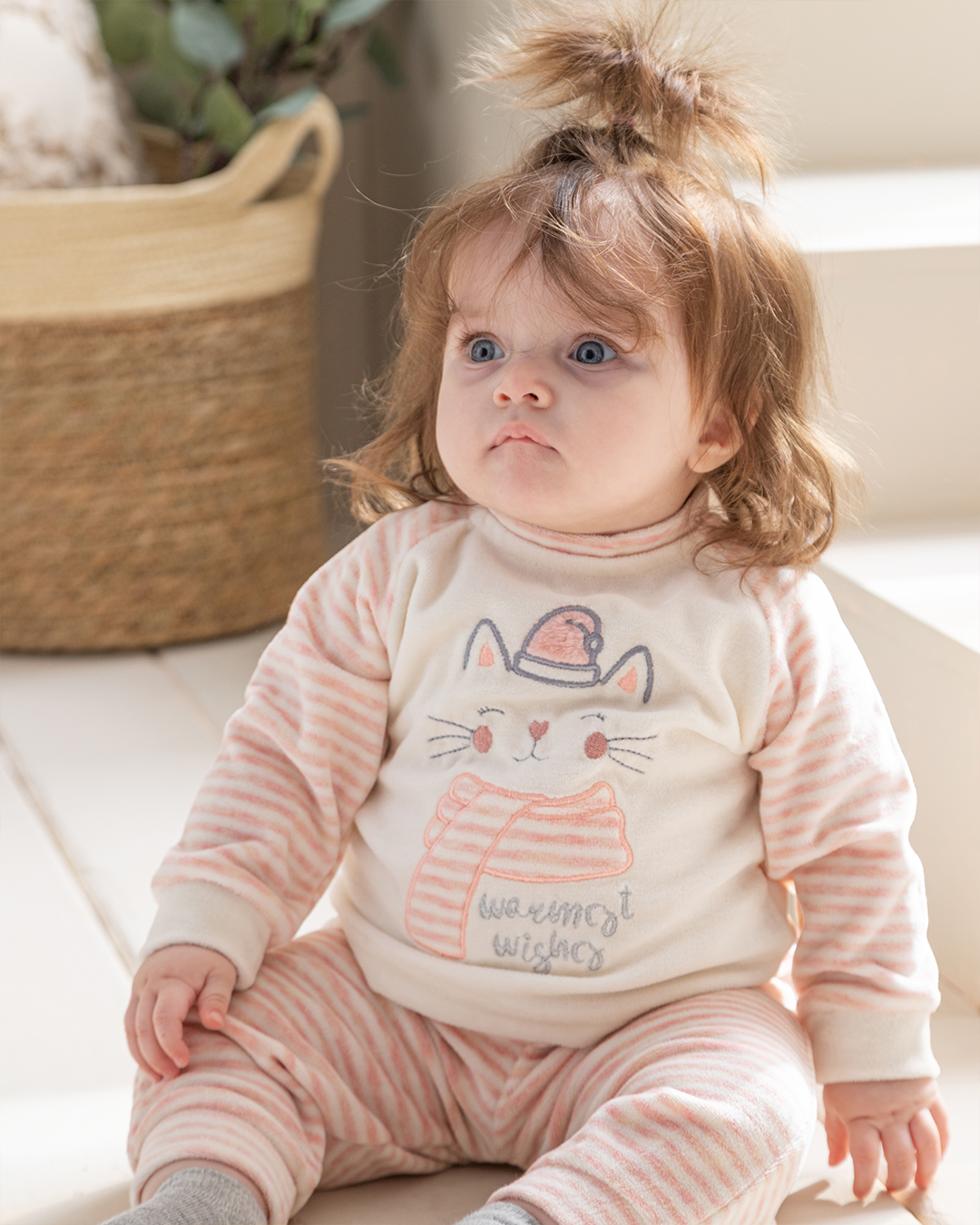 Warmest Wishes Baby Girls Plush Cat Stripe Pajamas