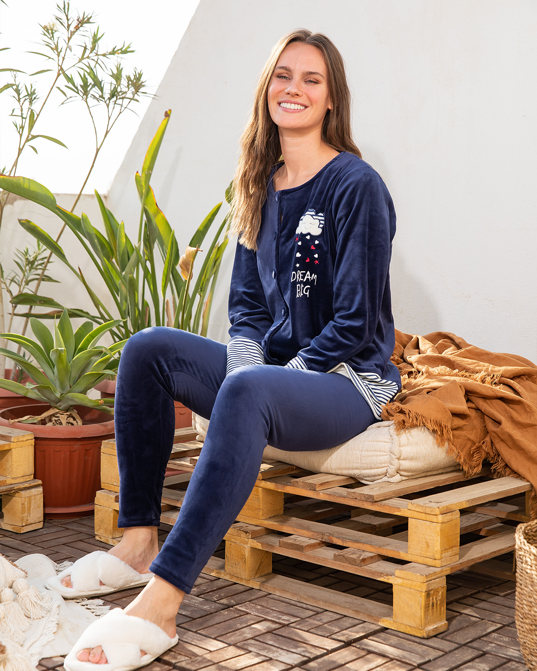 Women's pajamas with buttons embroidered with a cloud