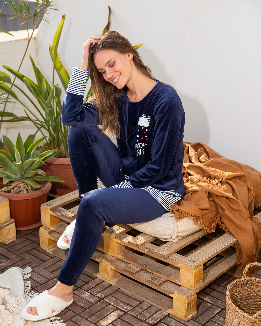 Women's pajamas with buttons embroidered with a cloud