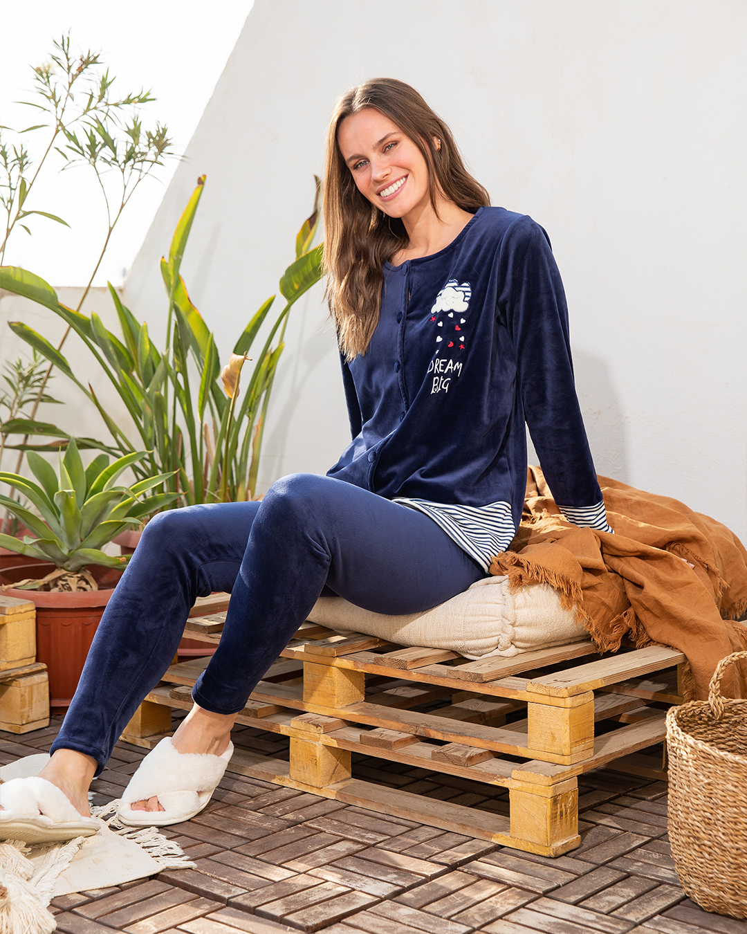 Women's pajamas with buttons embroidered with a cloud