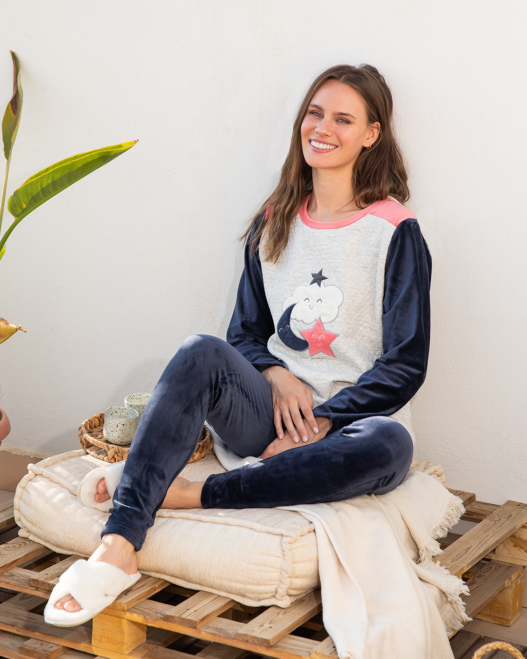 star and moon embroidered women's pajamas