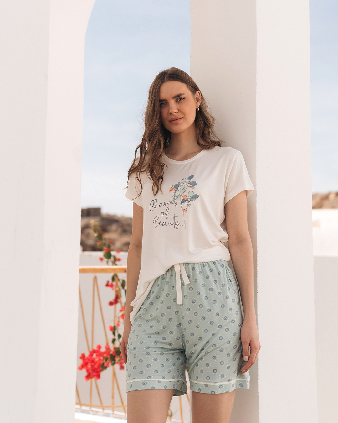 Women's pajamas, printed viscose shorts