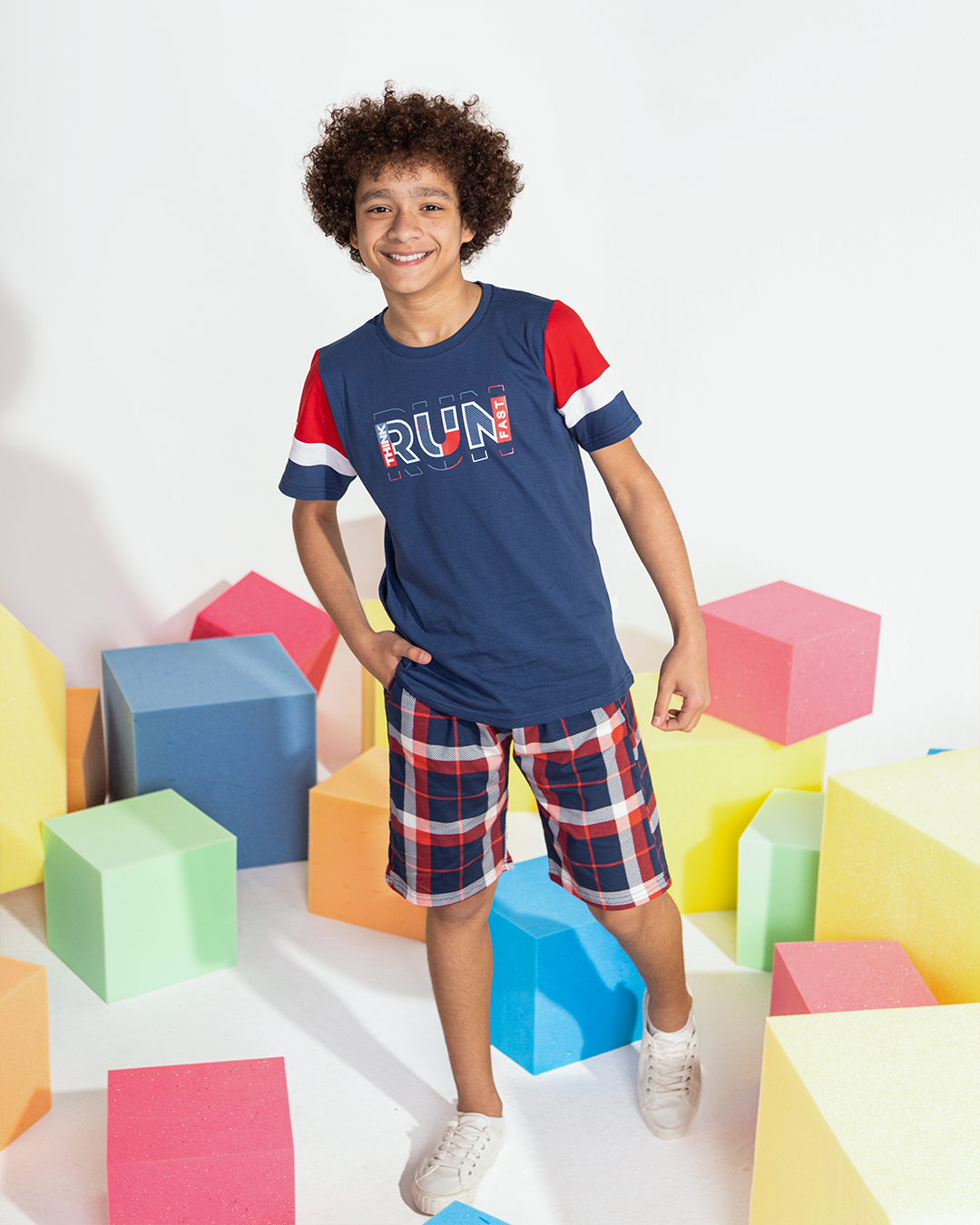 GAME OVER & RUN Boys' pajamas with check print