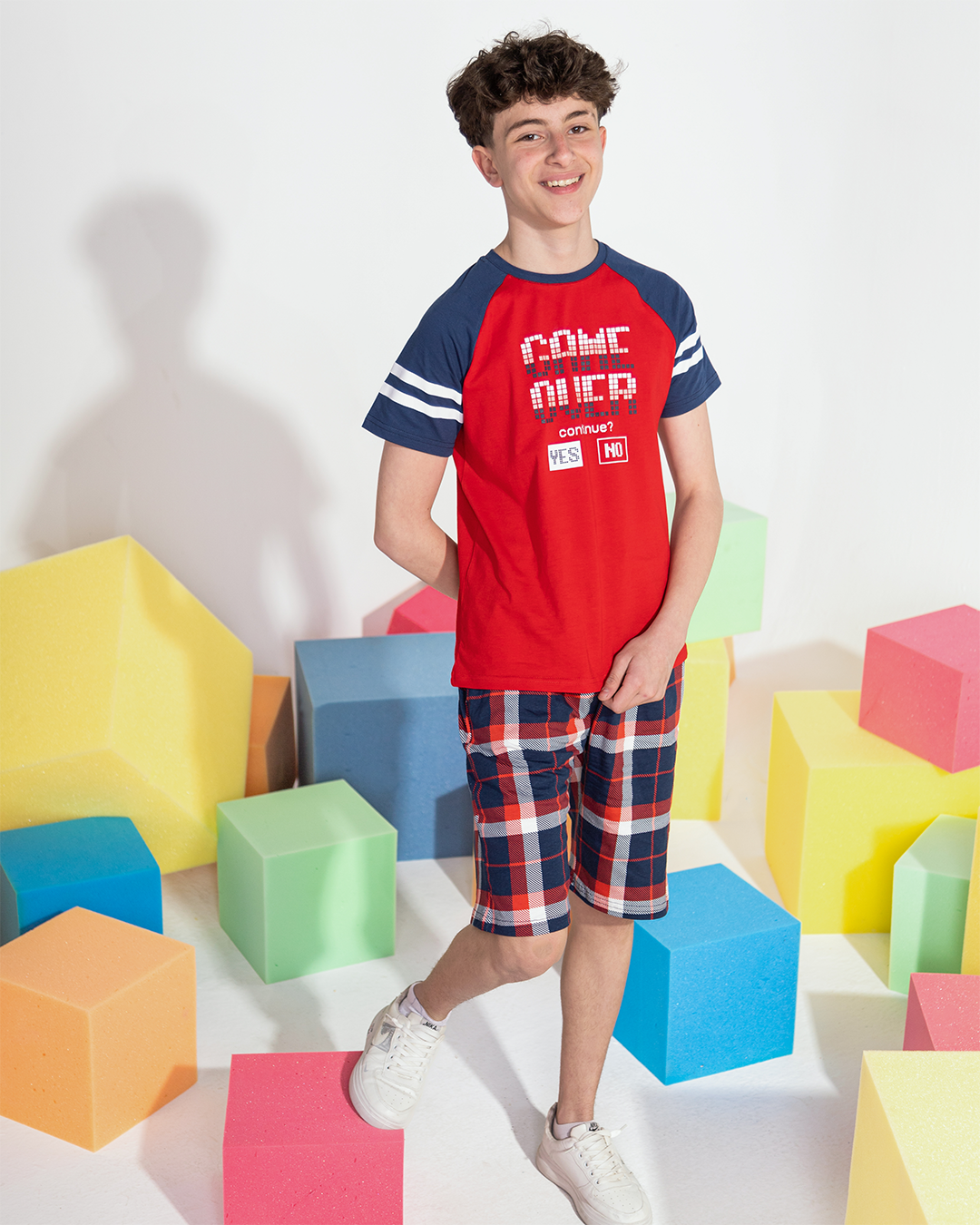 GAME OVER & RUN Boys' pajamas with check print