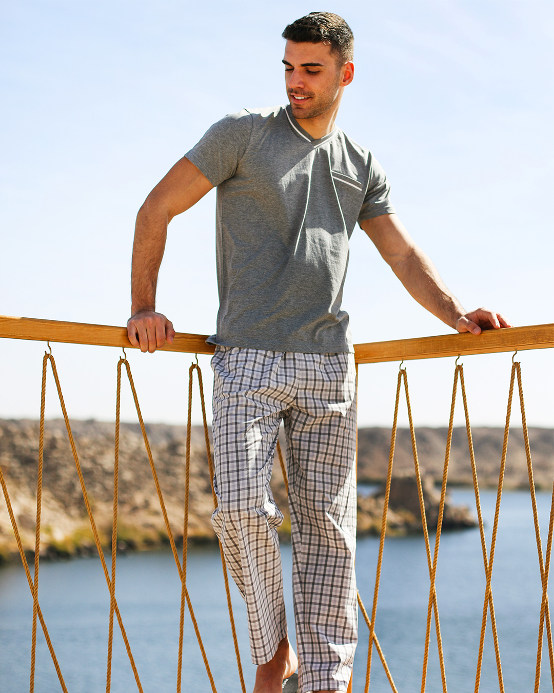 Men's pajamas, checkered pants