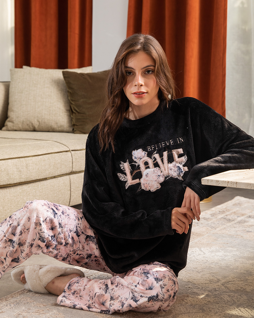 love embroidered rose pajamas for women