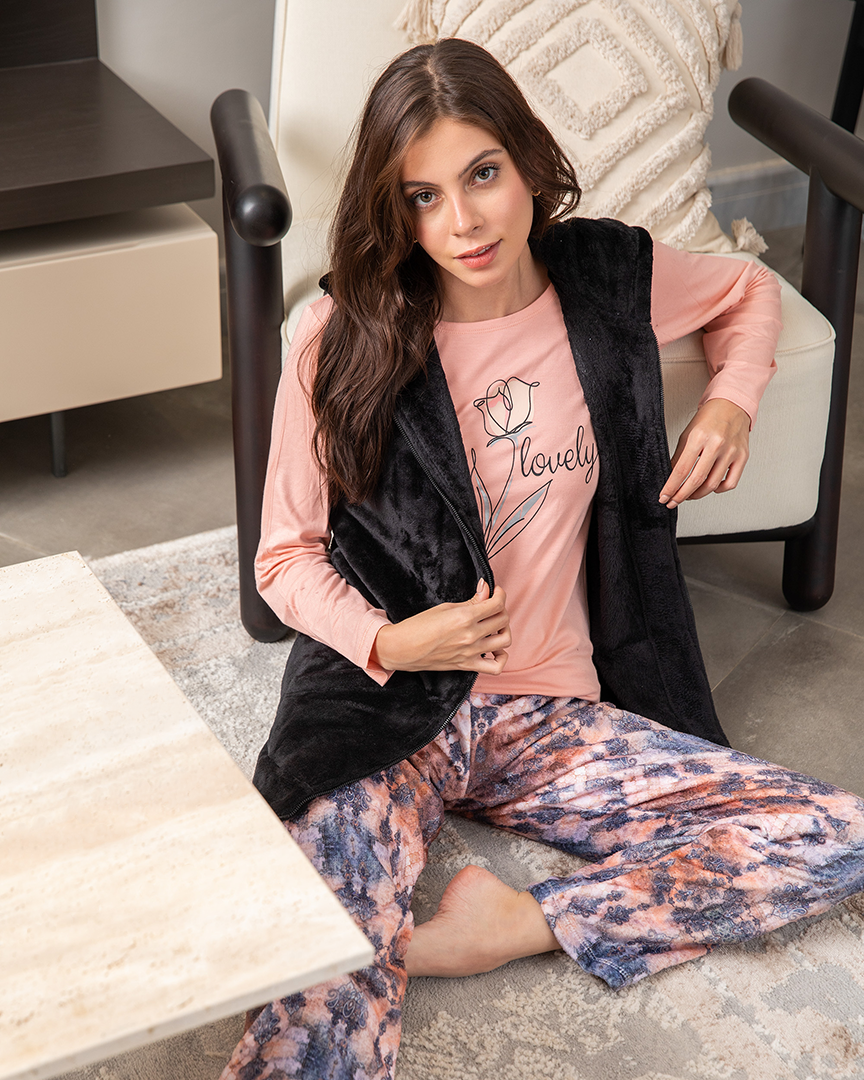 Women's pajamas, 3 pieces, rose