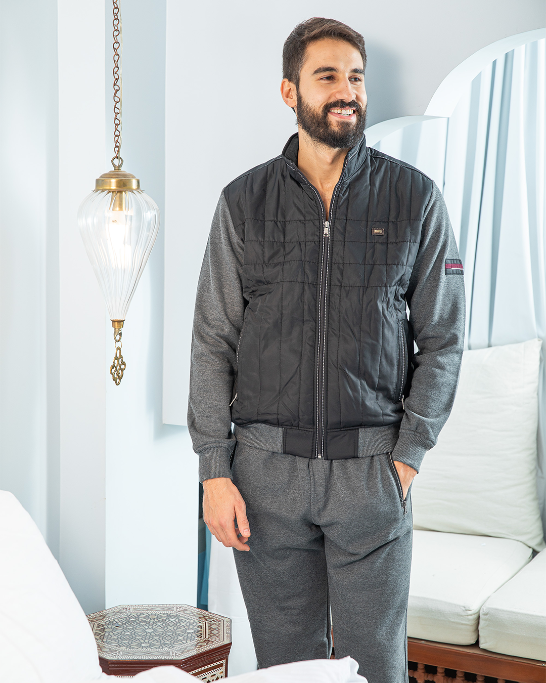 Men's pajamas with square ribbed zippers