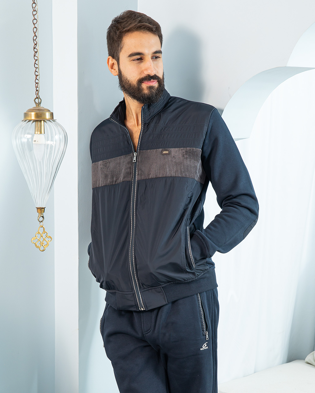 Men's pajamas with a cashmere stripe on the chest