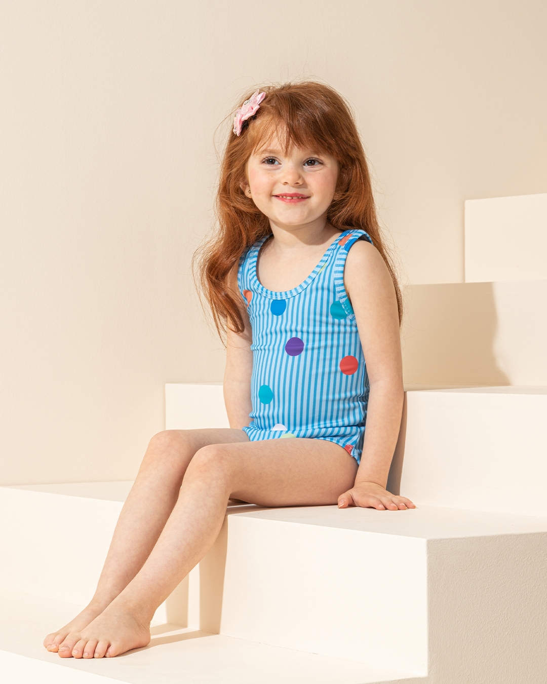 Girls' swimsuit, dotted, milky