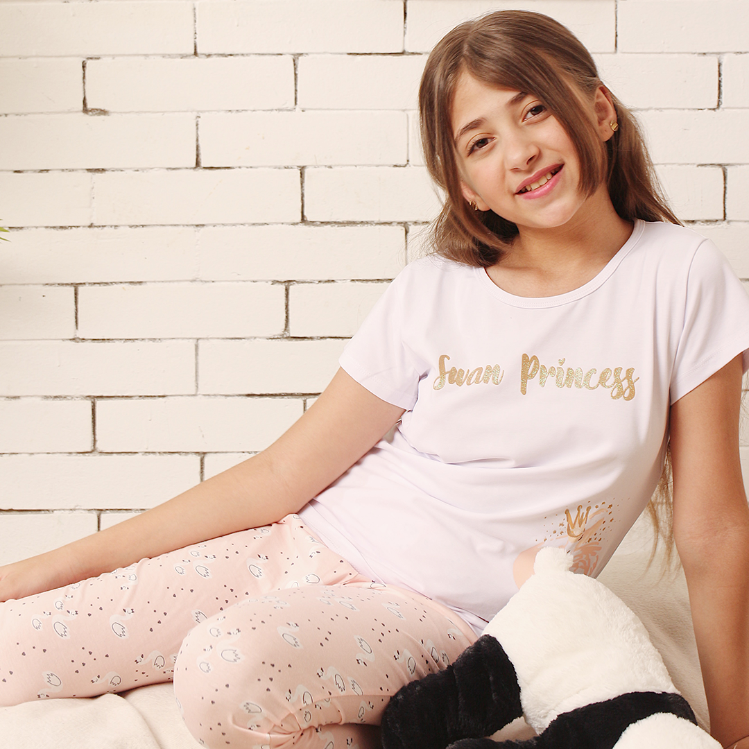 Girls' pajama top and pants printed with duck