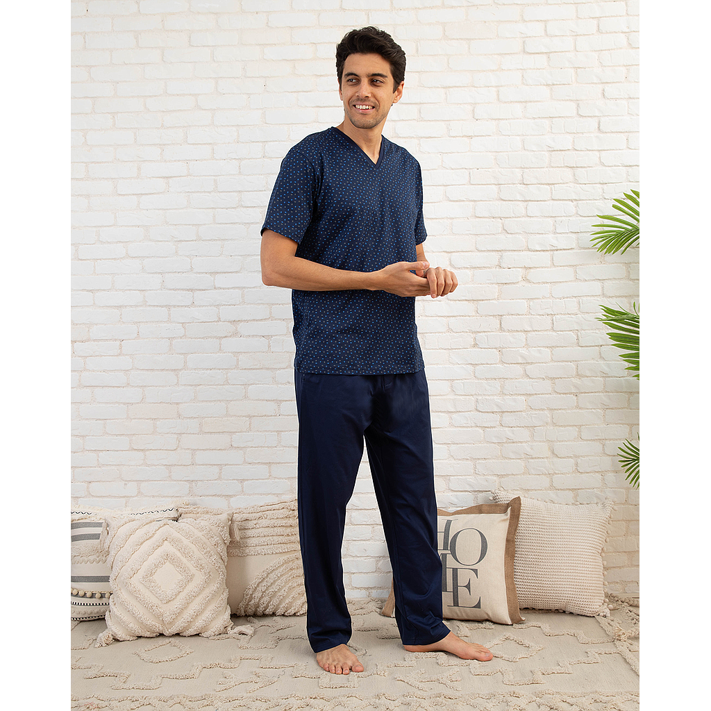 Men's navy blue printed pajamas