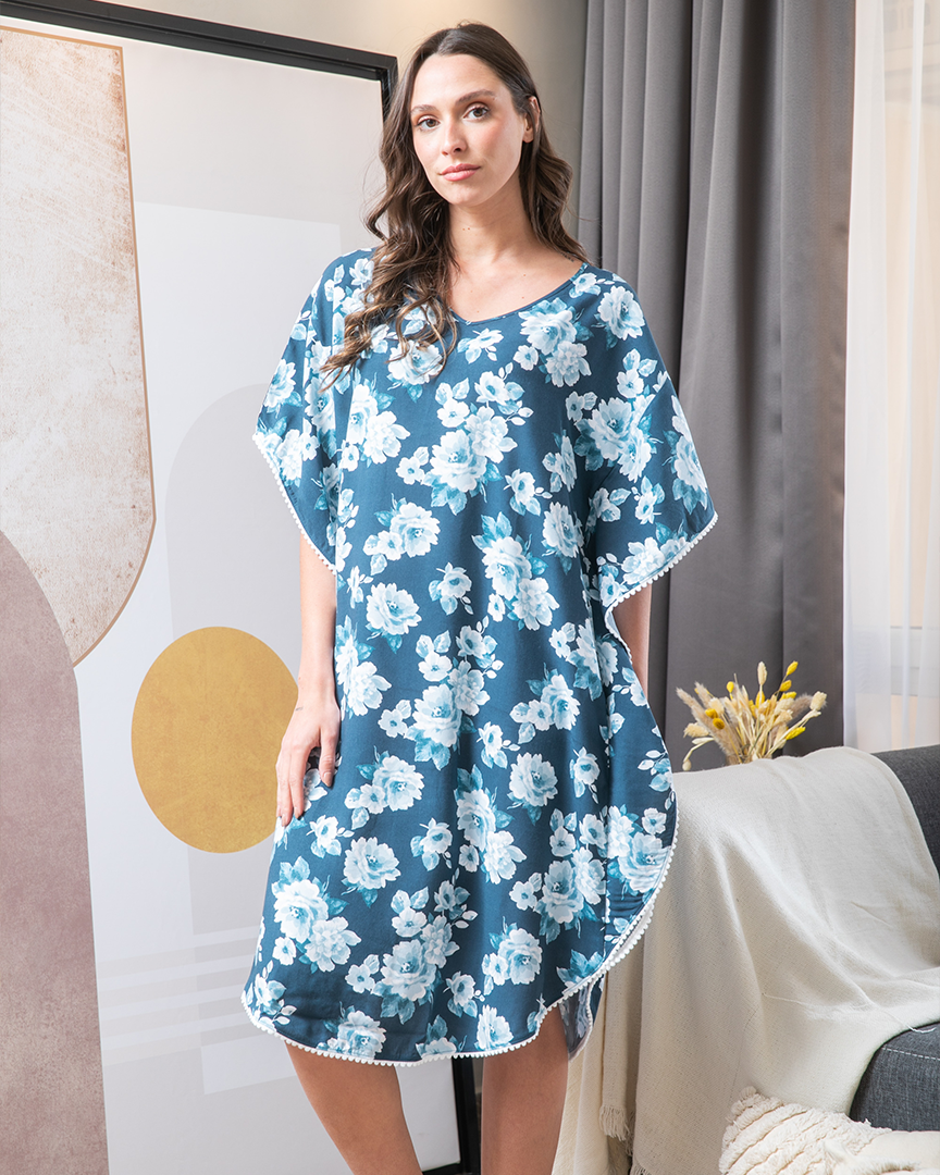 Women's printed kimono short sleeve shirt with guipure – 2segypt