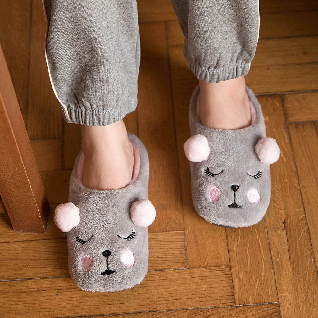 Gray bear women's slippers