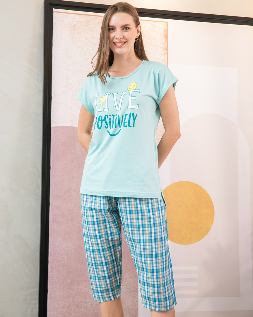 Women's pajamas, half sleeves, pentacourt print