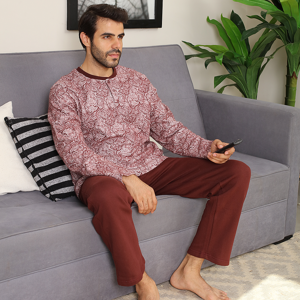Men's cashmere pajamas printed with buttons