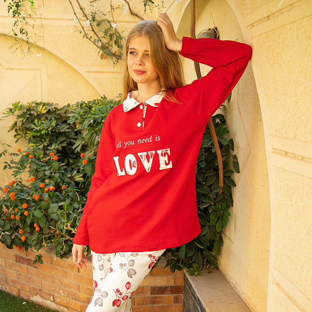 love Women's pajamas with a capitone floral trouser collar