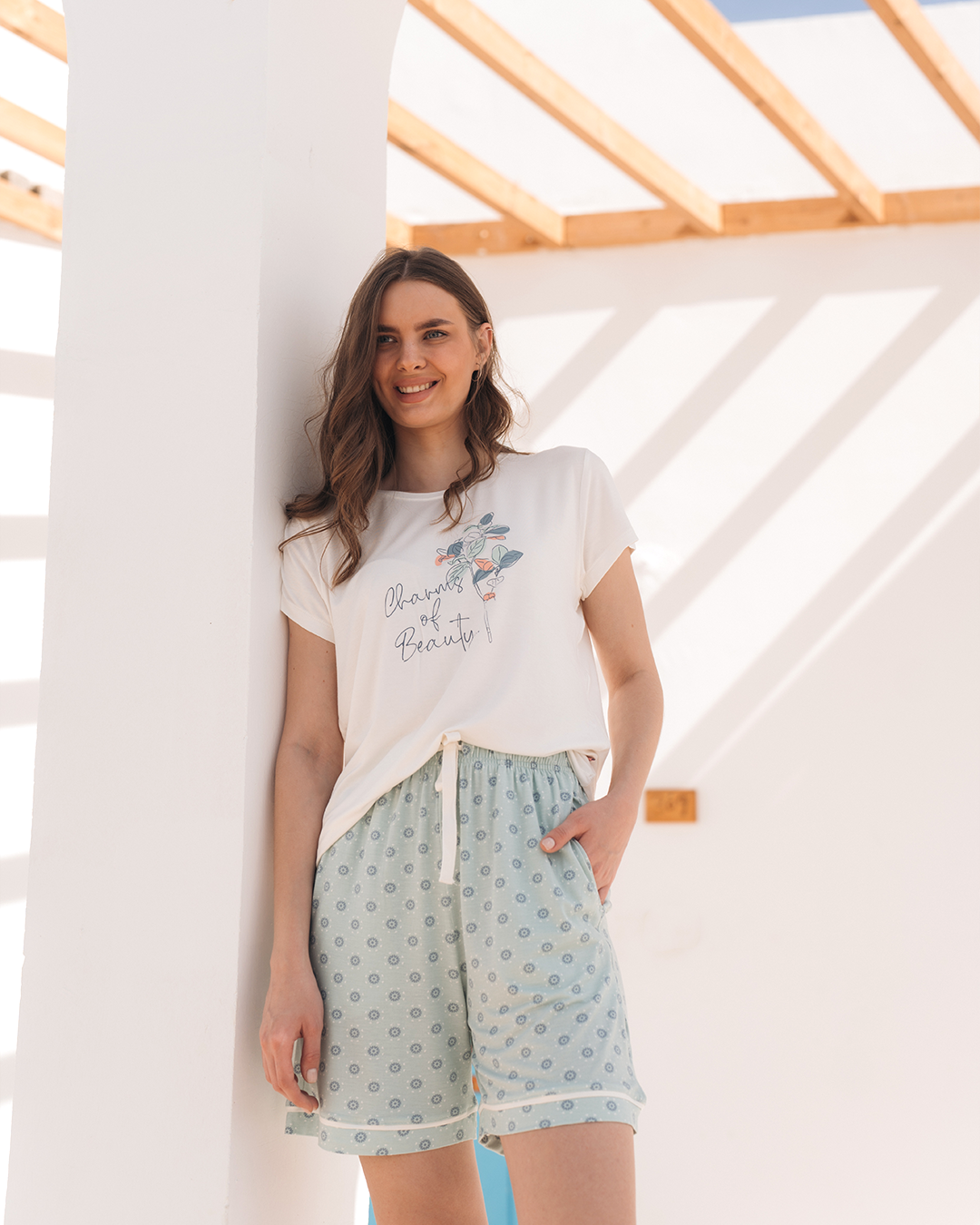 Women's pajamas, printed viscose shorts