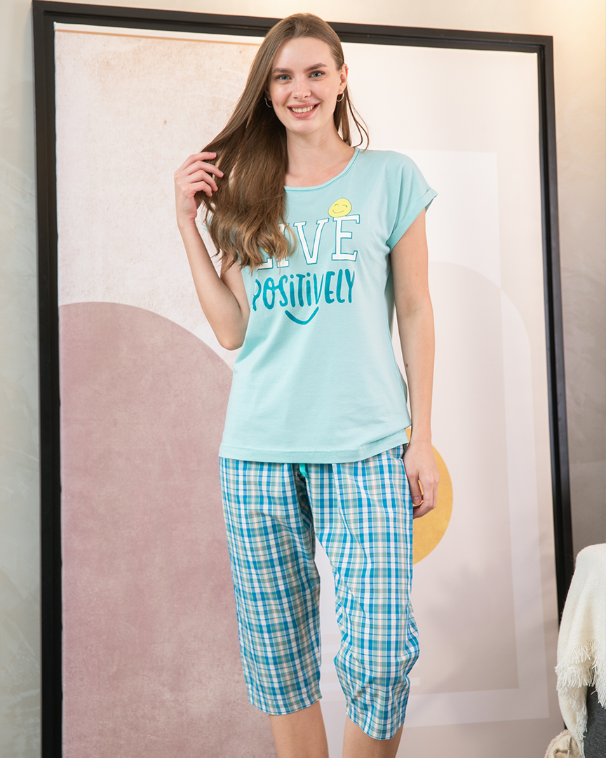 Women's pajamas, half sleeves, pentacourt print
